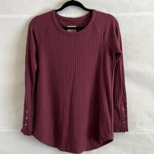 Chaser Waffle Knit Thermal Sz S Long Sleeve Plum Casual Pullover Y2K Sweater Top